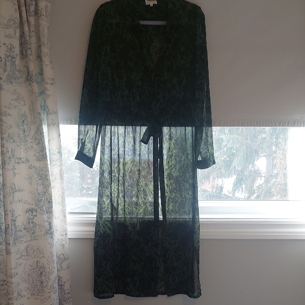 Sheer Green Floral Tie-Waist Maxi Dress